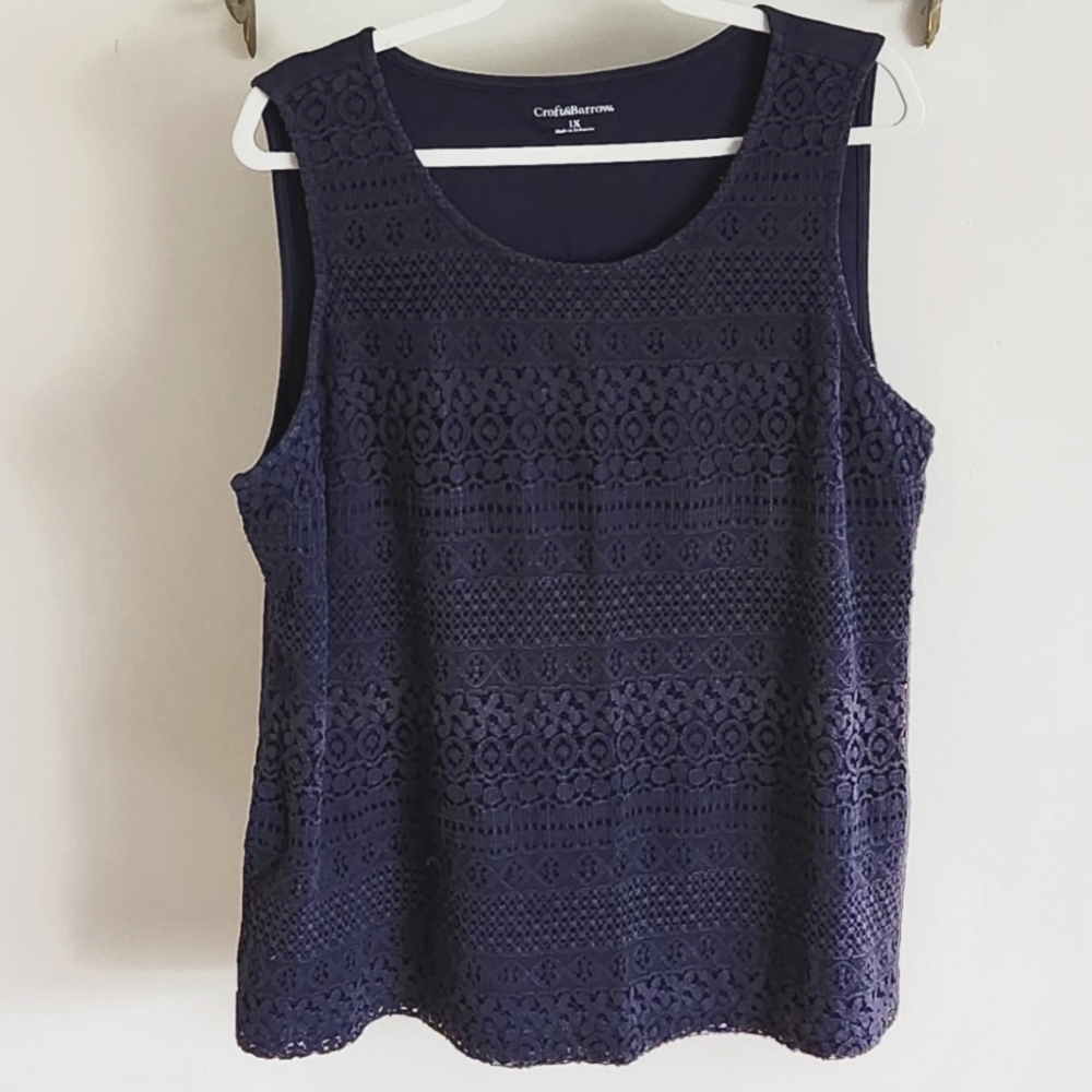 Croft & Barrow Navy Sleeveless Lace Top